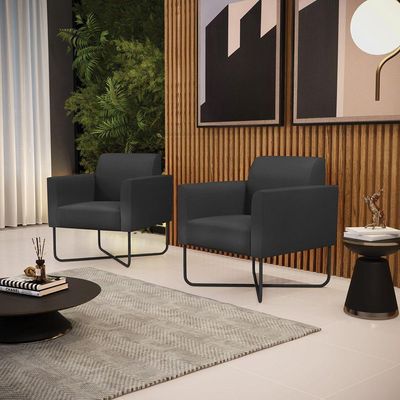 Kit 2 Poltronas Base X Industrial Preto Marisa Corino Preto