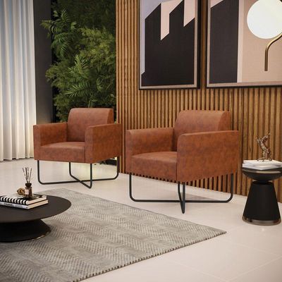 Kit 2 Poltronas Base X Industrial Preto Marisa Corano Nozes