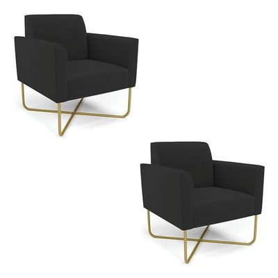 Kit 2 Poltronas Base X Industrial Dourado Marisa Veludo Preto