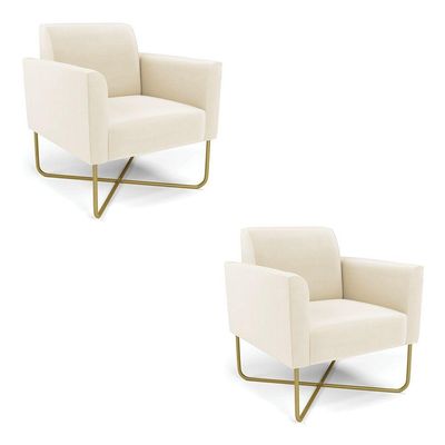 Kit 2 Poltronas Base X Industrial Dourado Marisa Veludo Bege