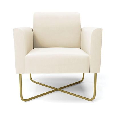 Kit 2 Poltronas Base X Industrial Dourado Marisa Veludo Bege