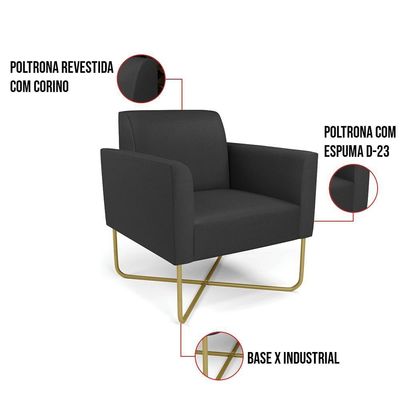 Kit 2 Poltronas Base X Industrial Dourado Marisa Corino Preto