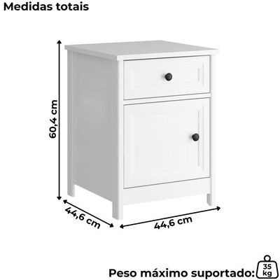 Kit 02 Mesas De Cabeceira 1 Porta E 1 Gaveta 45 Cm Dm112 Branco Branco