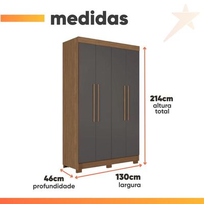 Guarda Roupas Solteiro 4 Portas 2 Gavetas Castro Andirá Madeirado/grafite