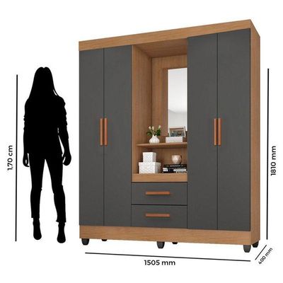 Guarda Roupa Casal Capela Lite Nature Cinza – Móveis Leão