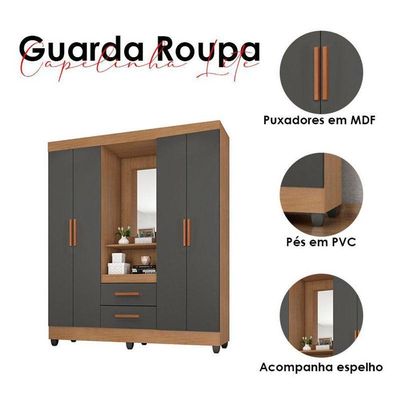 Guarda Roupa Casal Capela Lite Nature Cinza – Móveis Leão