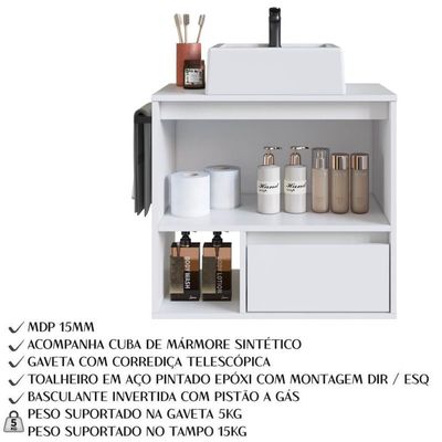 Gabinete De Banheiro Com Cuba 01 Porta 60cm Branco Proddy