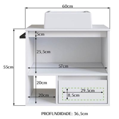 Gabinete De Banheiro Com Cuba 01 Porta 60cm Branco Proddy