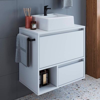 Gabinete De Banheiro Com Cuba 01 Porta 60cm Branco Proddy
