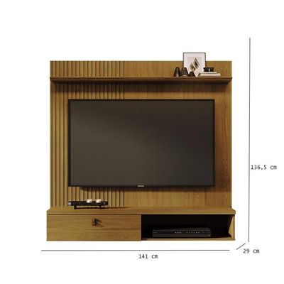 Estante Home Theater Suspenso íris Cumaru Com Cristaleira Marina Cumaru Opala – Madetec