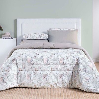 Edredom Cobertor Casa Scarpa Maris King Percalle 200 Fios Estampado Floral Protea Cinza