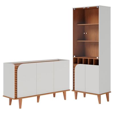 Cristaleira E Balcão Buffet Jurere Off White Matte Freijo Colibri