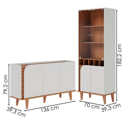 Cristaleira E Balcão Buffet Jurere Off White Matte Freijo Colibri