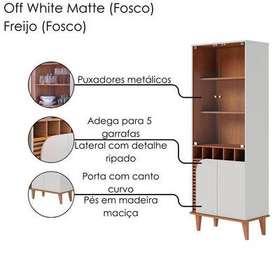Cristaleira 4 Portas 183x70 Cm Jurere Off White Matte Freijo Colibri