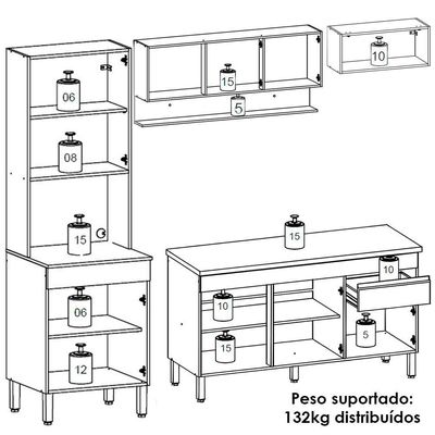 Cozinha Modulada 4 Pecas Com Balcao Tampo Line Gris Cp Freijo Ktp