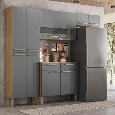 Cozinha Com Balcao Nala 222 Cm Freijo Gris Ktp Freijo Gris