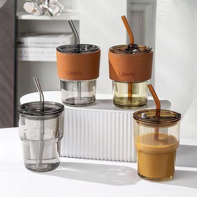 Copo De Vidro Com Canudo Tampa E Vedação 450ml Branco