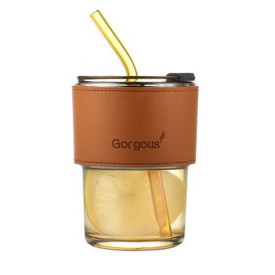 Copo De Vidro Com Canudo Tampa E Vedação 450ml Branco