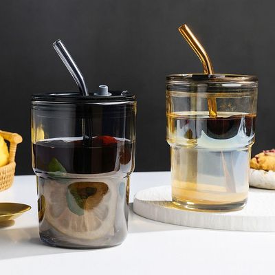 Copo De Vidro Com Canudo Tampa E Vedação 450ml Branco