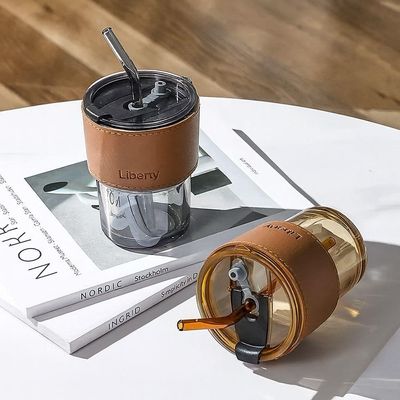 Copo De Vidro Com Canudo Tampa E Vedação 450ml Branco