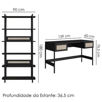 Conjunto Estante E Escrivaninha Pes Madeira 27974 Nero Preto Artesano