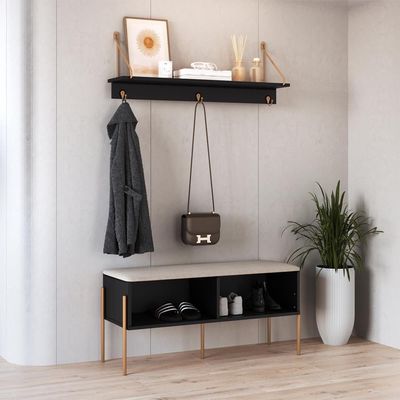 Conjunto Sapateira Banco E Prateleira 28979 Nero Dourado Artesano