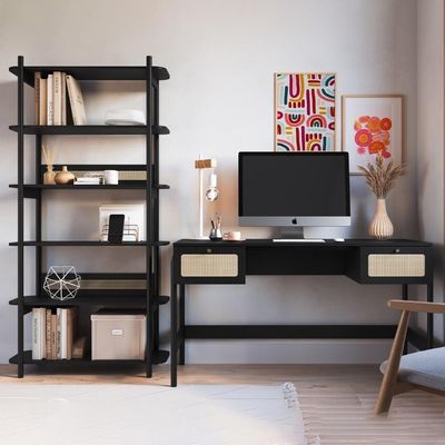 Conjunto Estante E Escrivaninha Pes Madeira 27974 Nero Preto Artesano