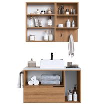 Conjunto Gabinete Com Cuba E Espelheira 80cm Mel Branco Arenas Proddy Mel