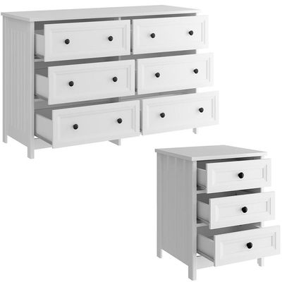 Comoda 6 Gavetas E 02 Mesas De Cabeceira 3 Gavetas Branco Dtall Branco
