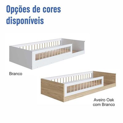 Cama Montessoriana Infantil Solteiro Proteção Lateral Aveiro Oak Branco