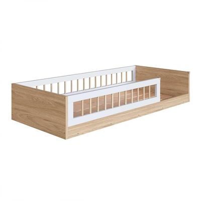 Cama Montessoriana Infantil Solteiro Proteção Lateral Aveiro Oak Branco