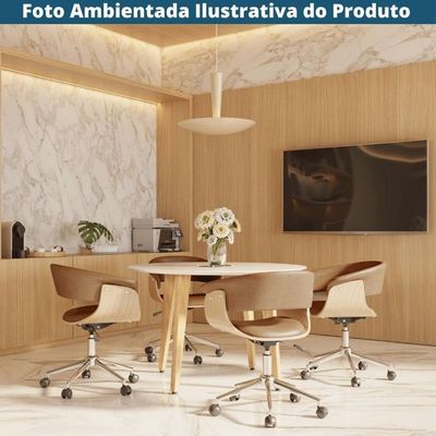 Cadeira Giratória Turim Nicole Fratini Madeira Multilaminada Revestida Pu Caramelo Base Rodízio