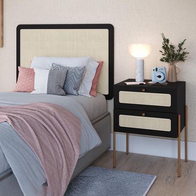 Cabeceira Solteiro E Mesa Cabeceira Palinha 28976 Nero Dourado Artesano