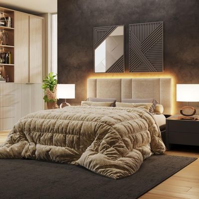 Cabeceira Modulada Casal Queen 160 Cm Com Led Linho Bege Vconcept