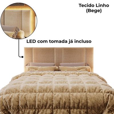 Cabeceira Modulada Casal Queen 160 Cm Com Led Linho Bege Vconcept