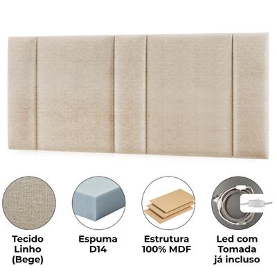 Cabeceira Modulada Casal Queen 160 Cm Com Led Linho Bege Vconcept