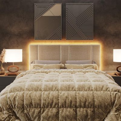 Cabeceira Modulada Casal Queen 160 Cm Com Led Linho Bege Vconcept