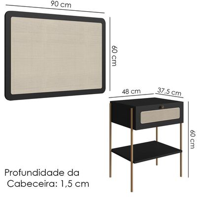 Cabeceira Solteiro E Mesa Cabeceira Palinha 28975 Nero Dourado Artesano