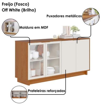 Balcao Aparador Buffet 4 Portas 160 Cm Vitoria Freijo Off White Colibri