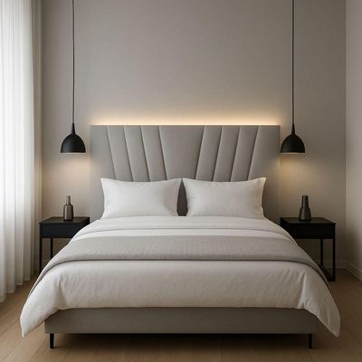 Cabeceira Cama Box King 195 Cm Lizza Em Linho Com Frame Cor:cinza Claro