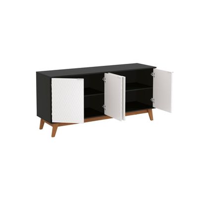 Aparador Kappesberg 4 Portas 3d Preto Fosco-branco 180cm