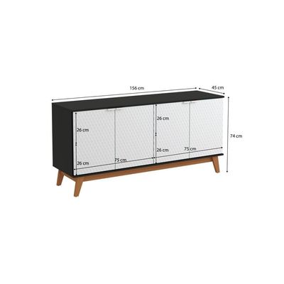 Aparador Kappesberg 4 Portas 3d Preto Fosco-branco 180cm