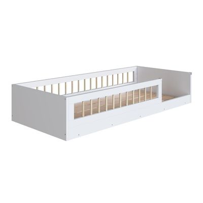 Cama Infantil De Chão Montessoriana Para Menino E Menina Com Grade De Proteção Lateral Branco