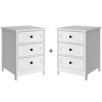 Kit 02 Mesas De Cabeceira 3 Gavetas 45 Cm Dm111 Branco Dtall Branco