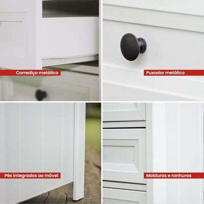 Kit 02 Mesas De Cabeceira 3 Gavetas 45 Cm Dm111 Branco Dtall Branco