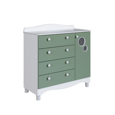 Cômoda Infantil 4 Gavetas Porta Prateleira Trocador Bebê Branco com Verde