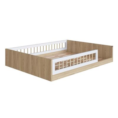 Cama Casal Infantil de Chão Montessoriana Proteção Lateral Aveiro Oak