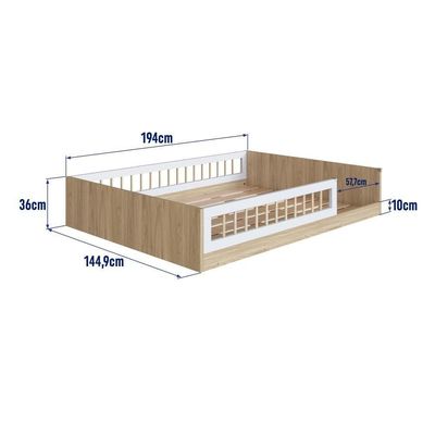 Cama Casal Infantil de Chão Montessoriana Proteção Lateral Aveiro Oak