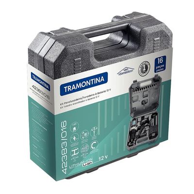 Parafusadeira Furadeira Tramontina com Maleta e Bateria 12V - 16 Peças