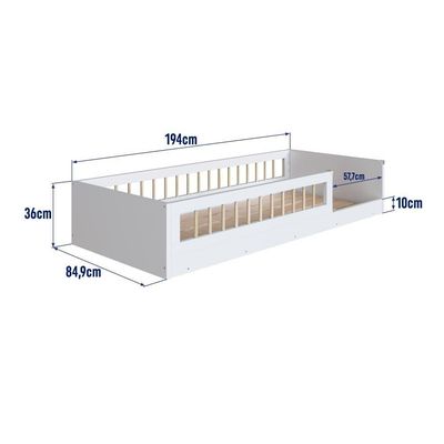 Cama Infantil de Chão com Colchão Montessoriana Solteiro Proteção Branca
